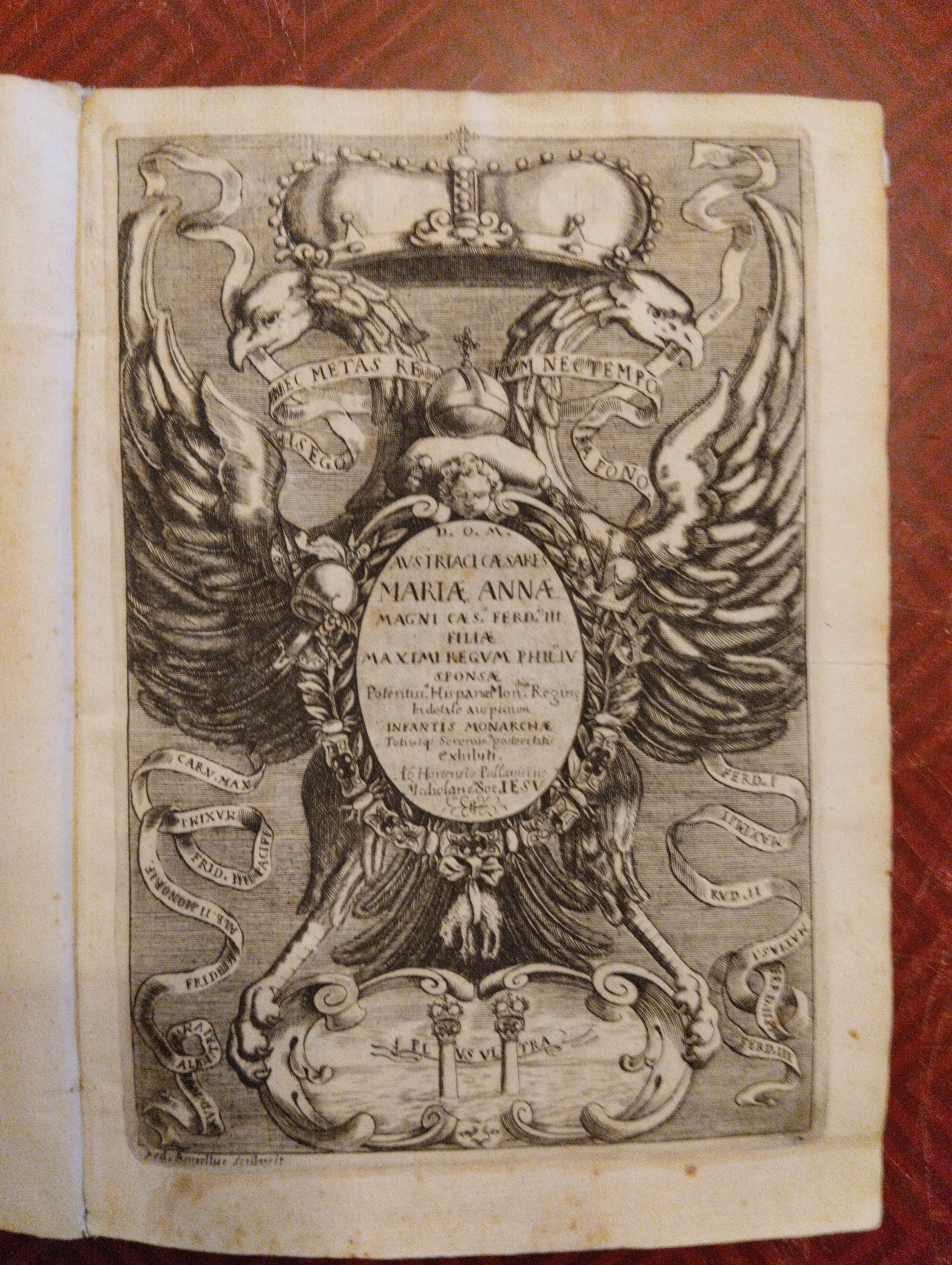 Frontespizio allegorico con stemma di Maria Anna d'Austria