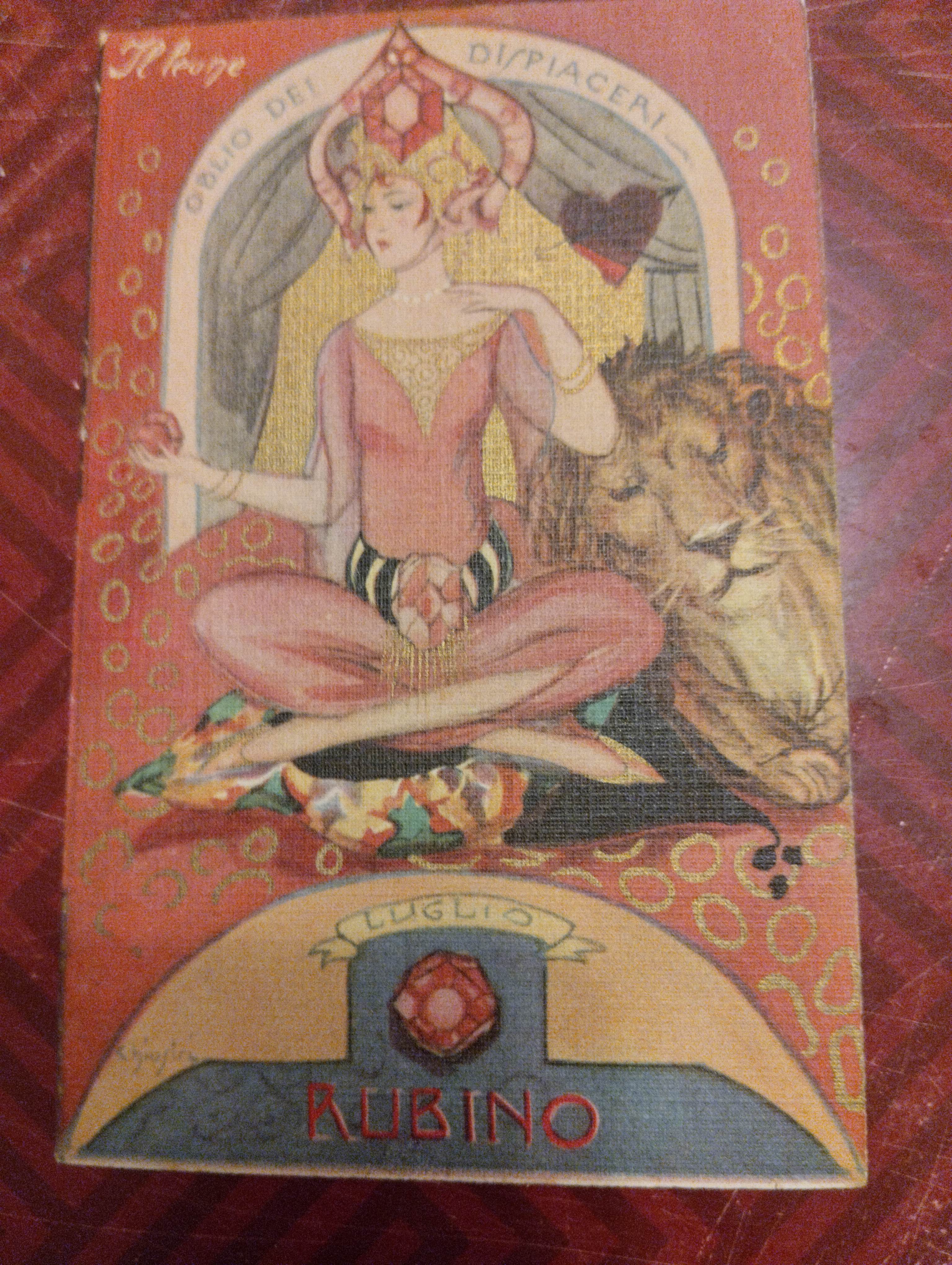 Stampa allegorica con figura femminile e leone - Rubino