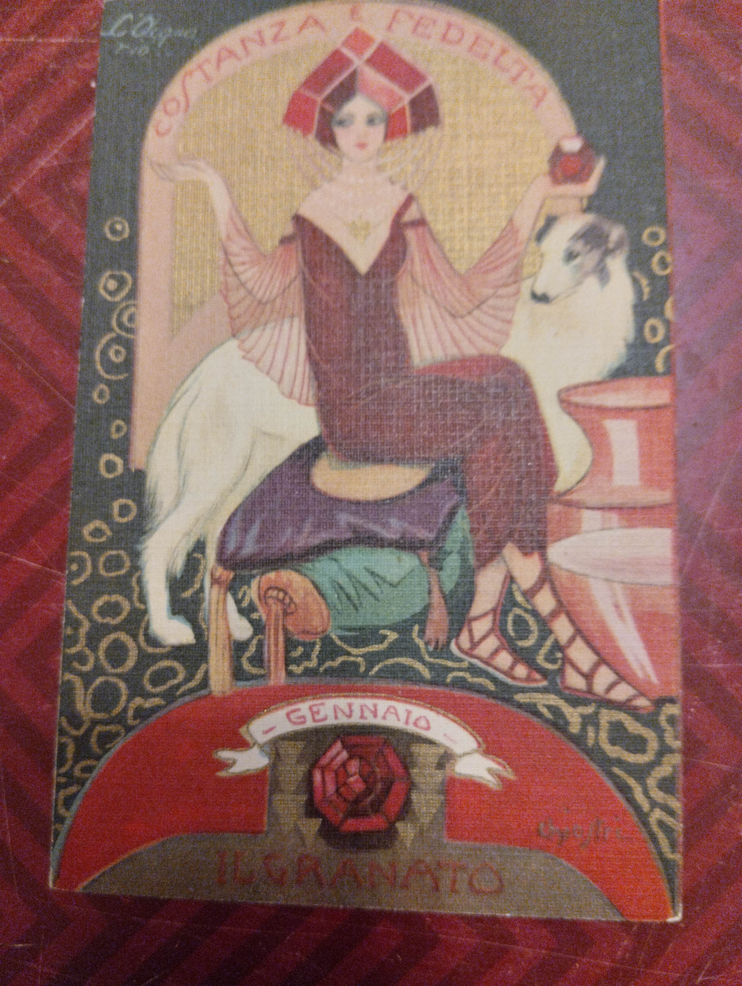 Calendario perpetuo allegorico con figura femminile - Gennaio