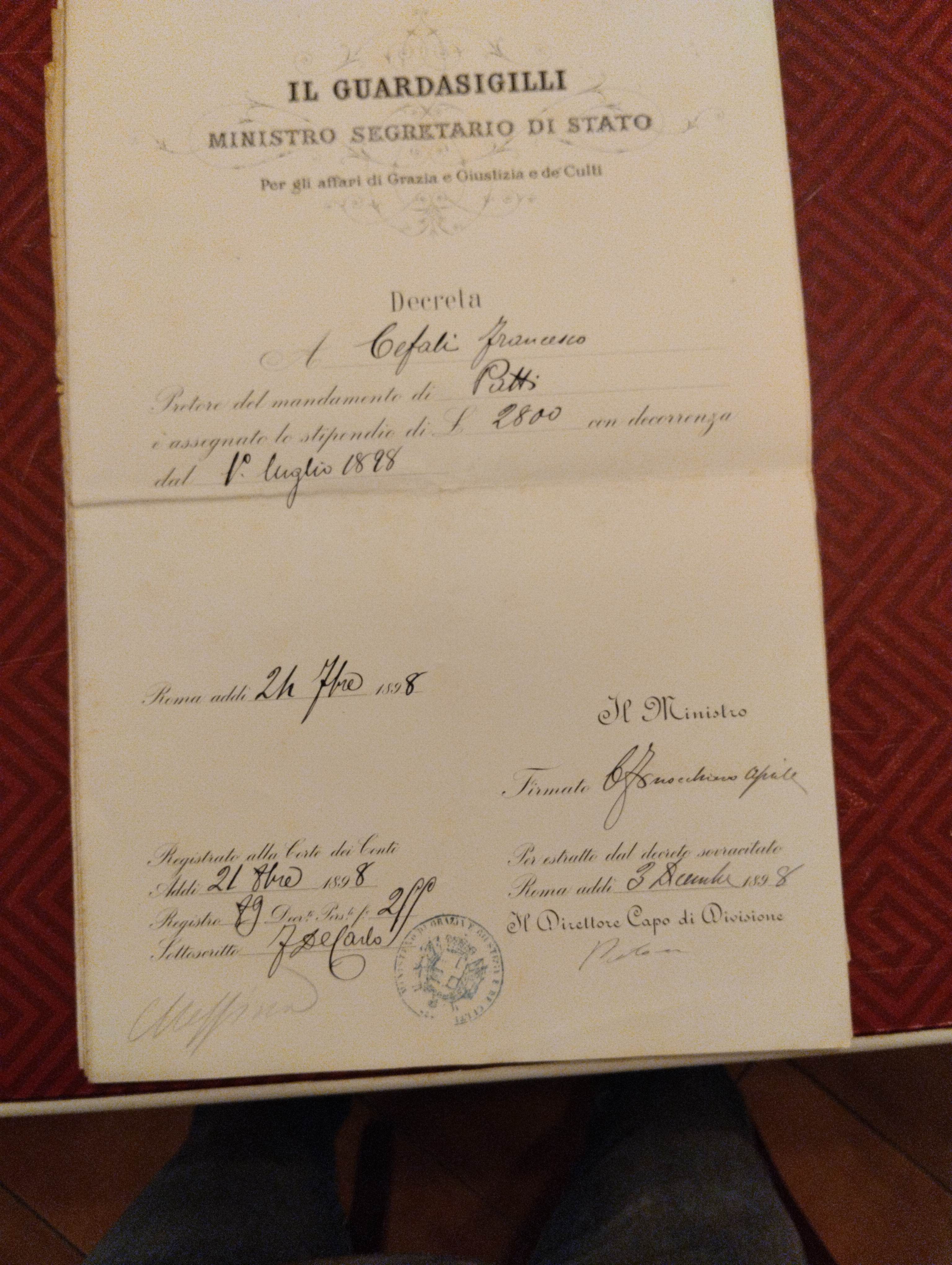 Decreto ministeriale per stipendio - Esposito Francesco Putti
