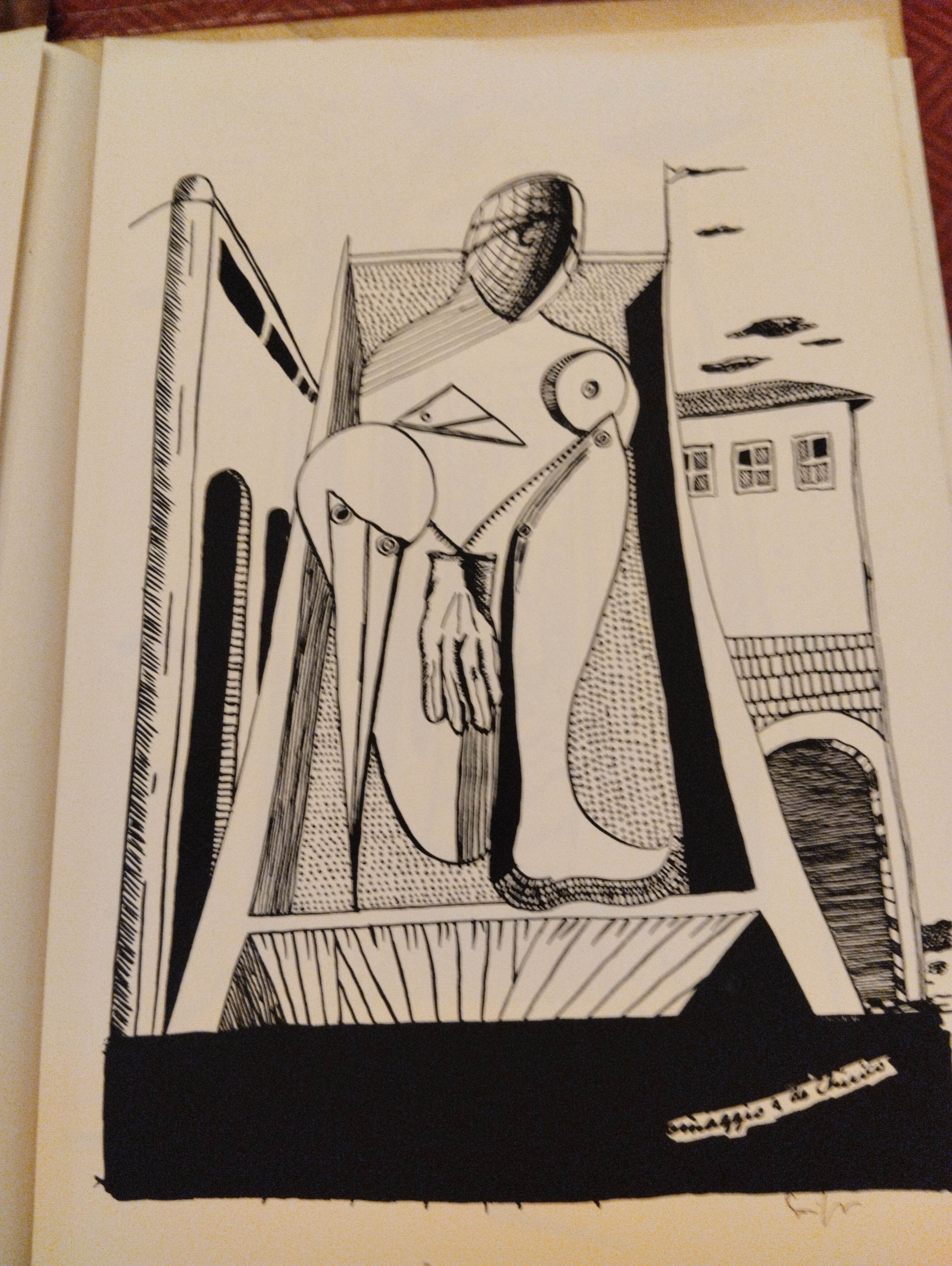 Incisione surrealista con figure geometriche