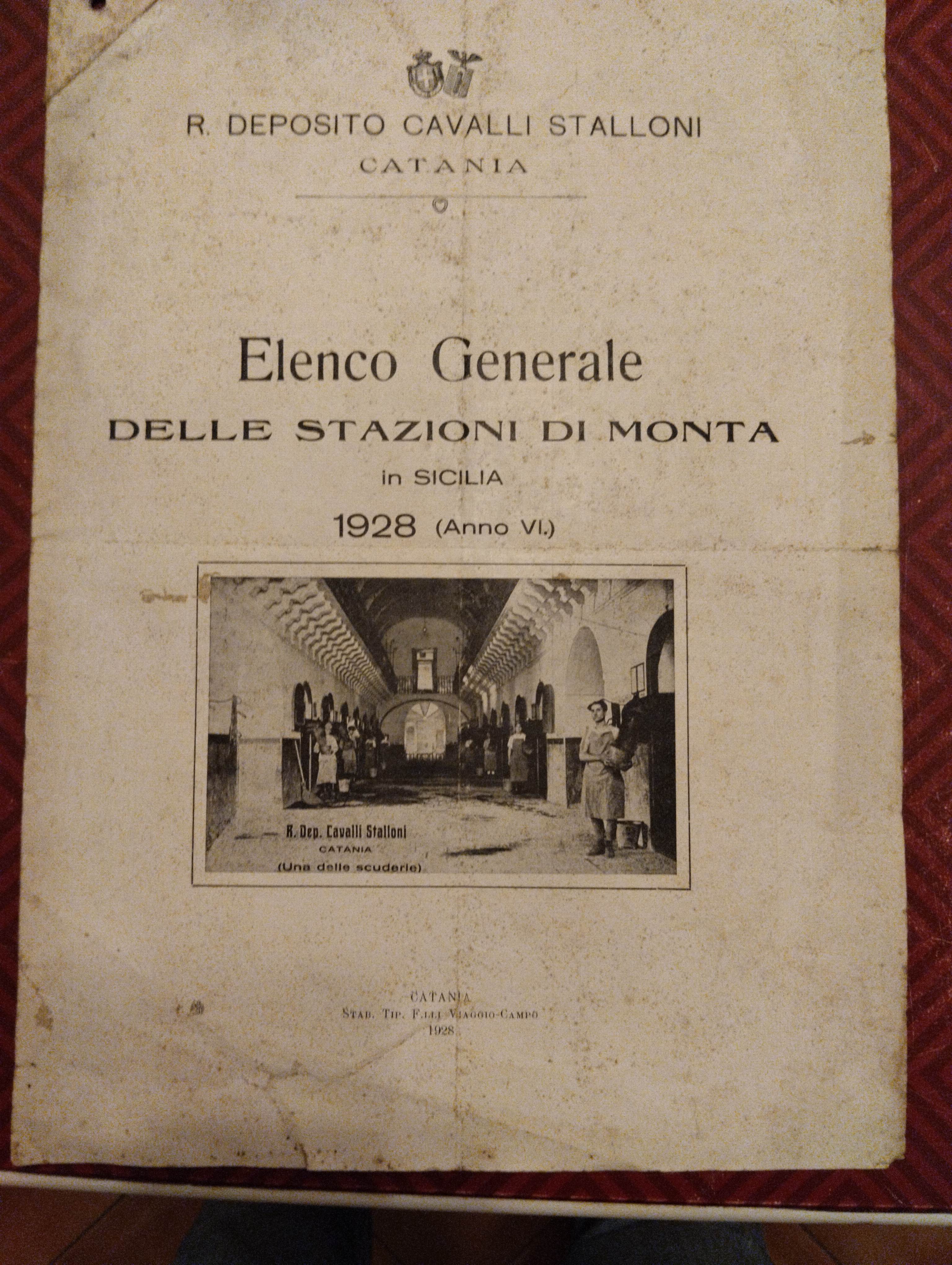 Elenco Generale delle Stazioni di Monta in Sicilia 1928 (Anno VI)